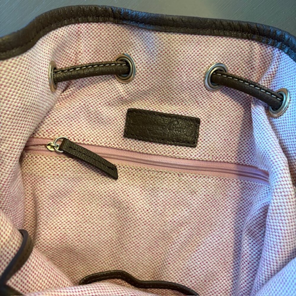 Dooney & Bourke Drawstring Bucket Bag Pebbled Leather Brown Grommets Tassels - Picture 10 of 13